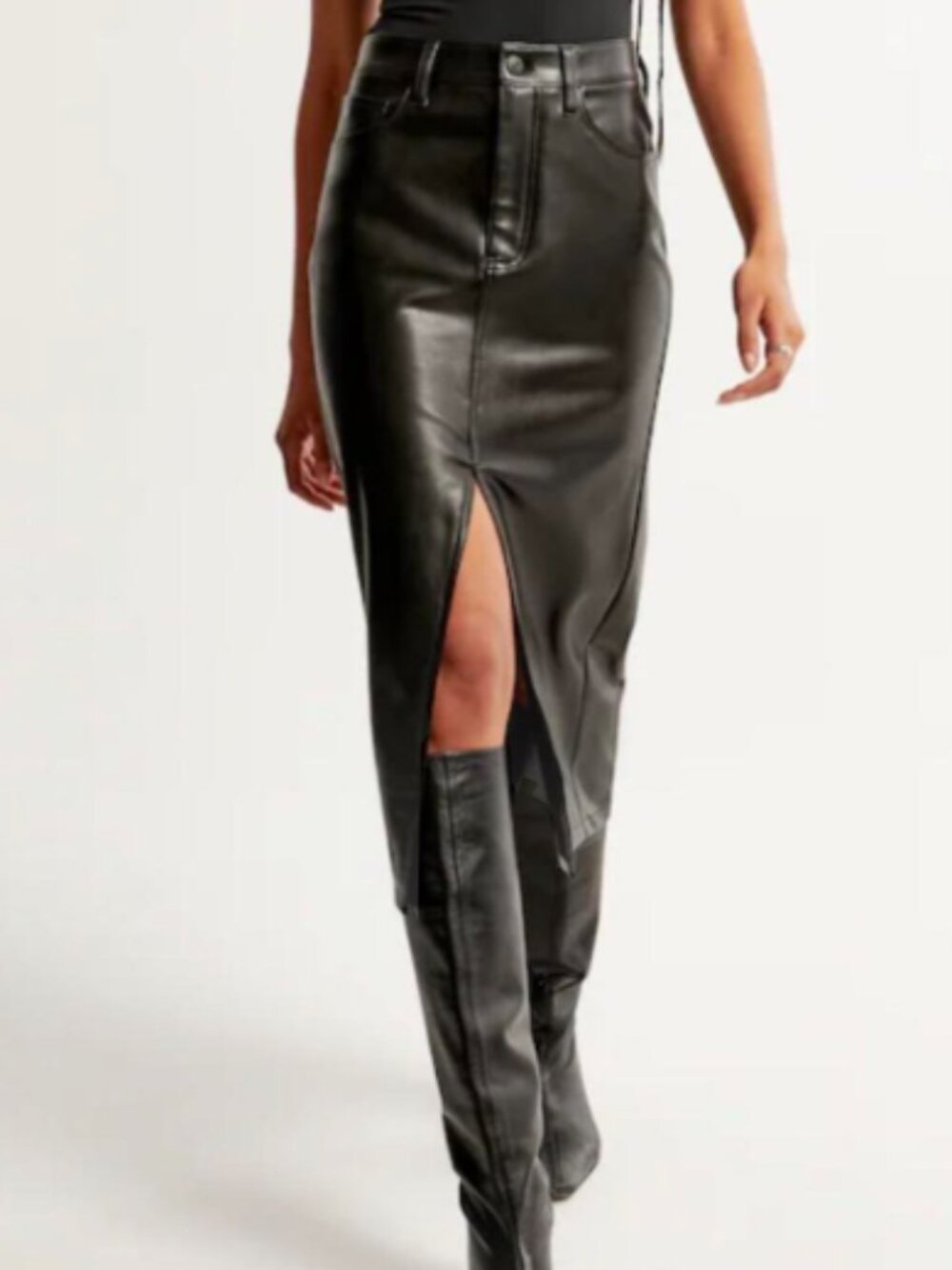 Abercrombie & Fitch Vegan Leather Midi Skirt